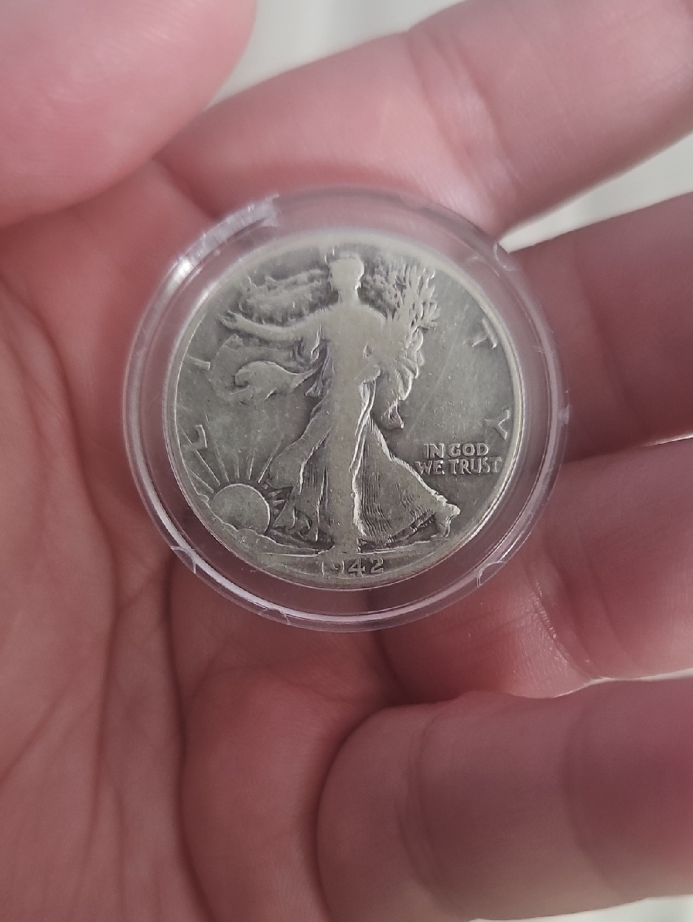 1942 Walking Liberty Half Dollar Silver Coin In Coin Capsule